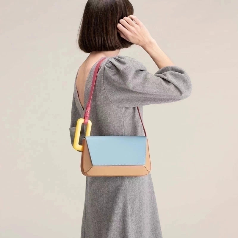 Women's Medium Pu Leather Color Block Streetwear Square Zipper Underarm Bag