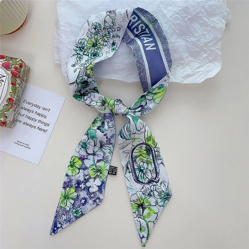 Women's Lady Flower Satin Printing Silk Scarf