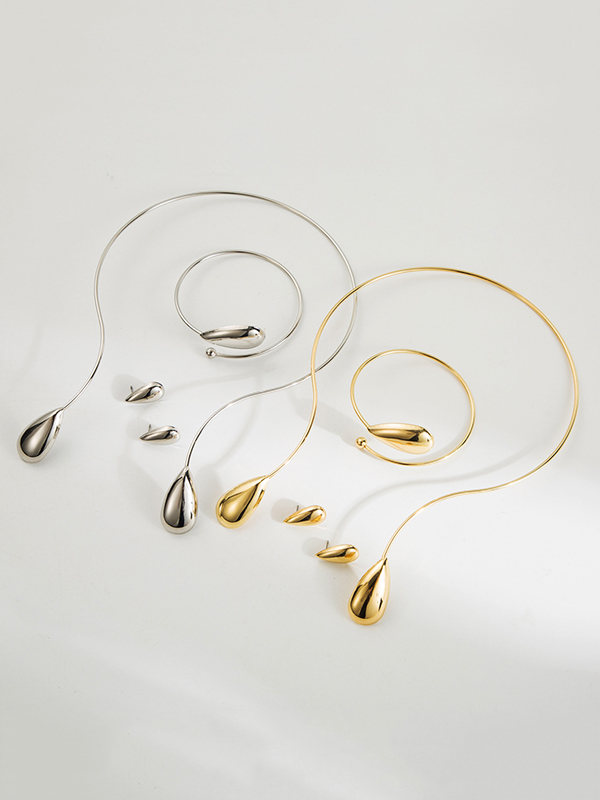 4 Pcs Geometric Bracelet Accessories + Drop Earrings + Necklaces Accessories