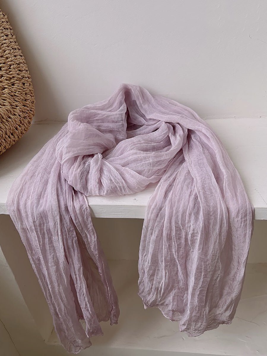 Women Vintage Shirred Pure Color Shawl Scarf