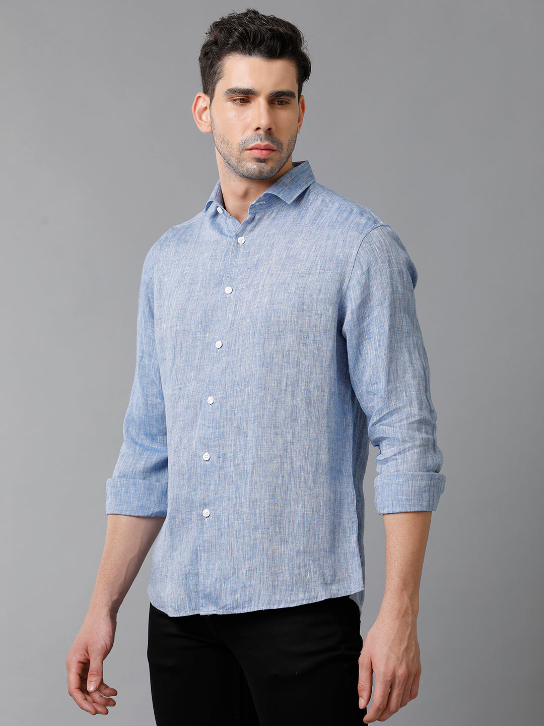 Mens Solid Casual Blue Shirt (LUCAS)