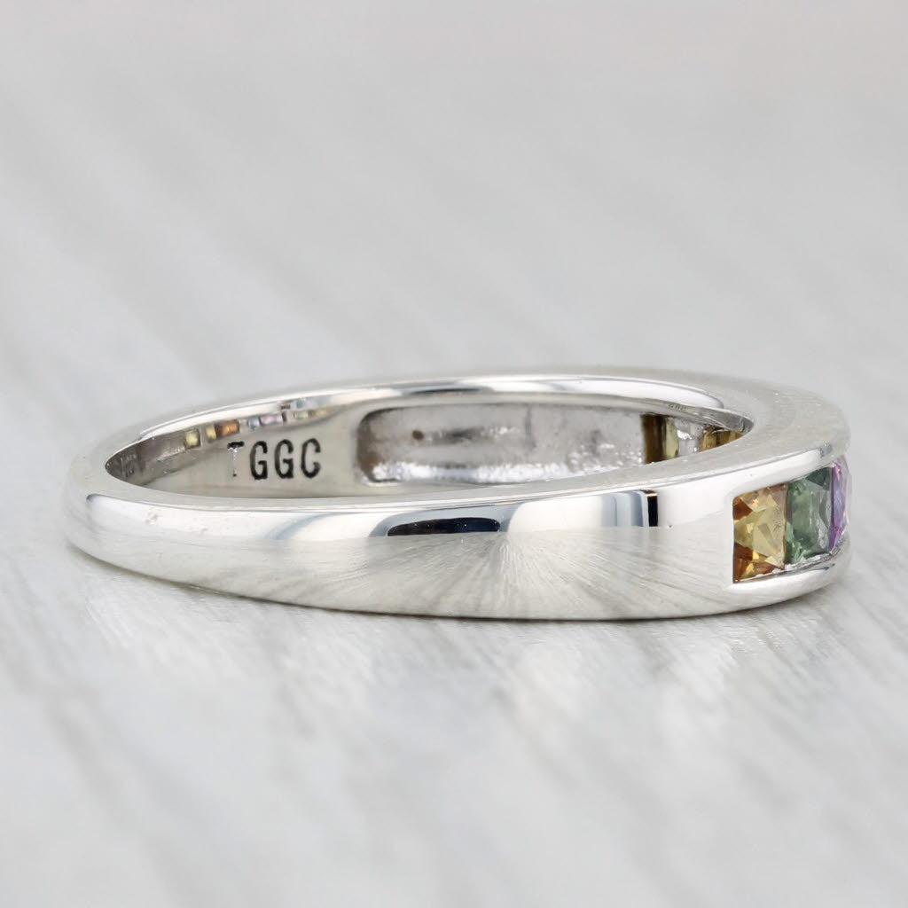0.91ctw Multicolor Rainbow Sapphire Ring Sterling Silver Stackable Band COA