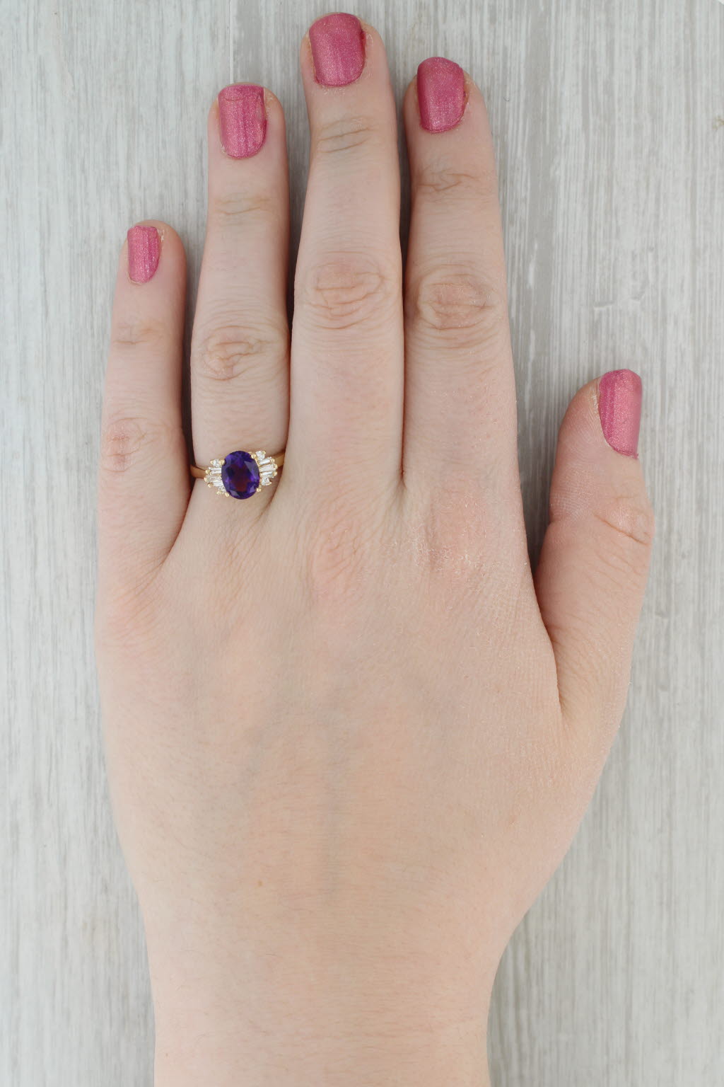 1.80ctw Amethyst Diamond Ring 14k Yellow Gold Size 8.5