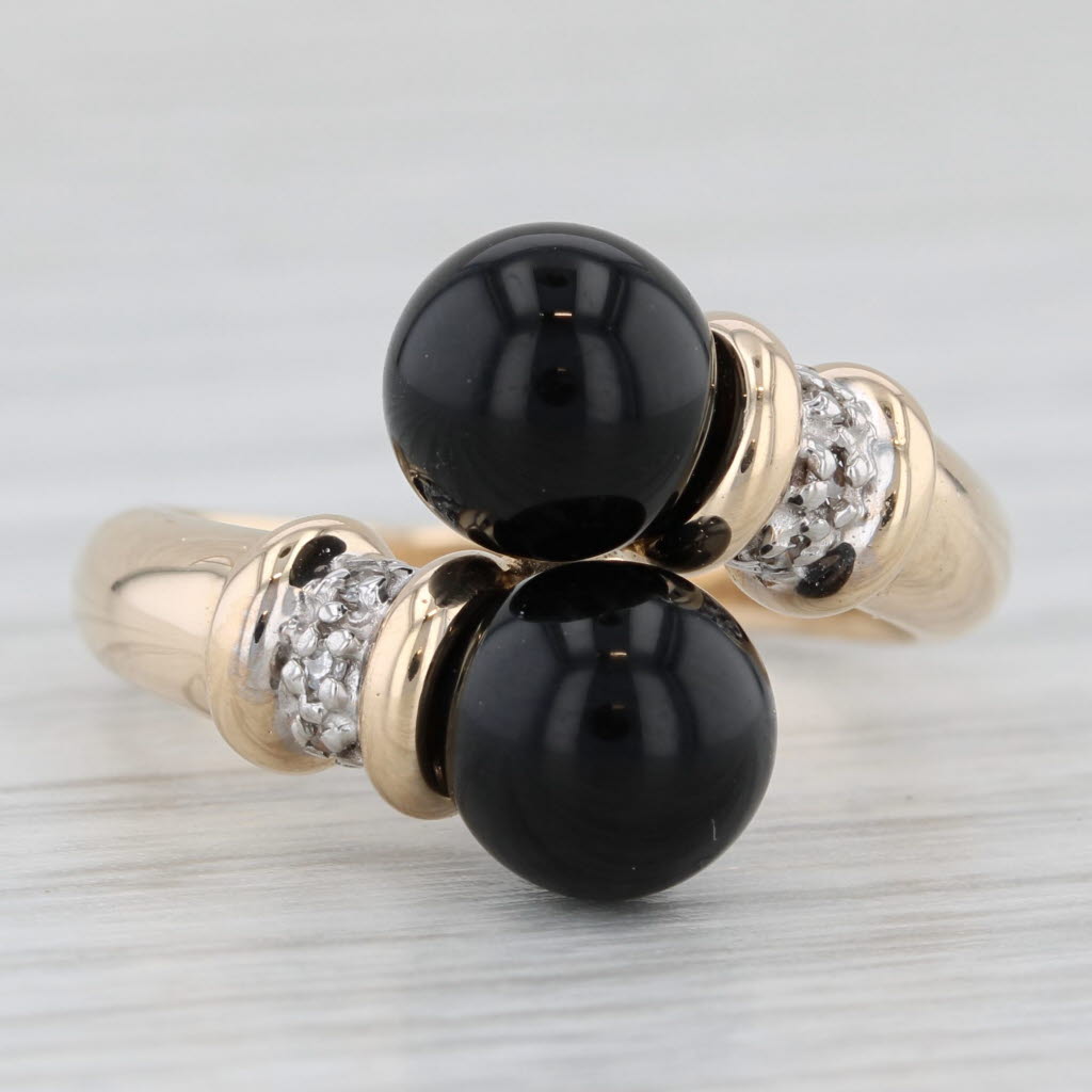 Onyx Bead Diamond Bypass Ring 14k Yellow Gold Size 5.75
