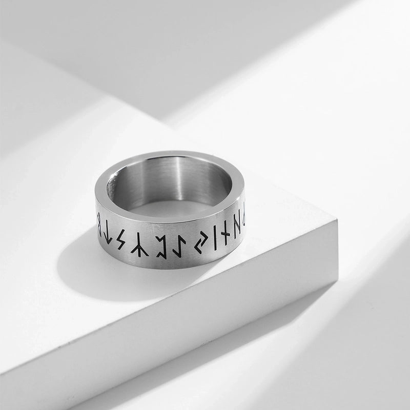 Fashion Rune Matte Brushed Men And Women Titanium Steel Ring