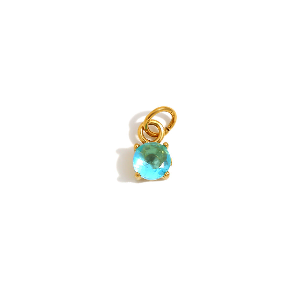 Simple And Versatile Colorful Diy Accessories Pendant Stainless Steel Plated 18K Gold Small Gemstone Pendant