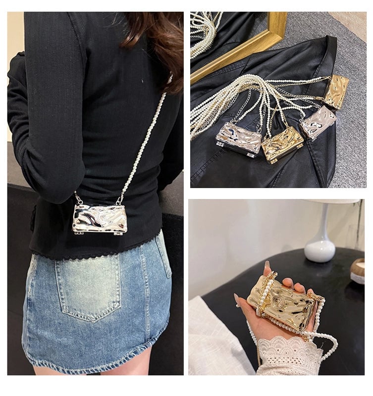Women's Mini Metal Solid Color Vintage Style Streetwear Beading Lock Clasp Crossbody Bag
