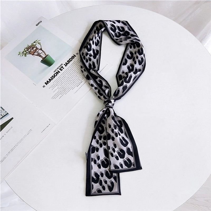 Double-sided Leopard Print Boxer Small Scarf Women's Scarf New  Spring And Autumn All-match Wrist Strap Ribbon Hair Band Fashion