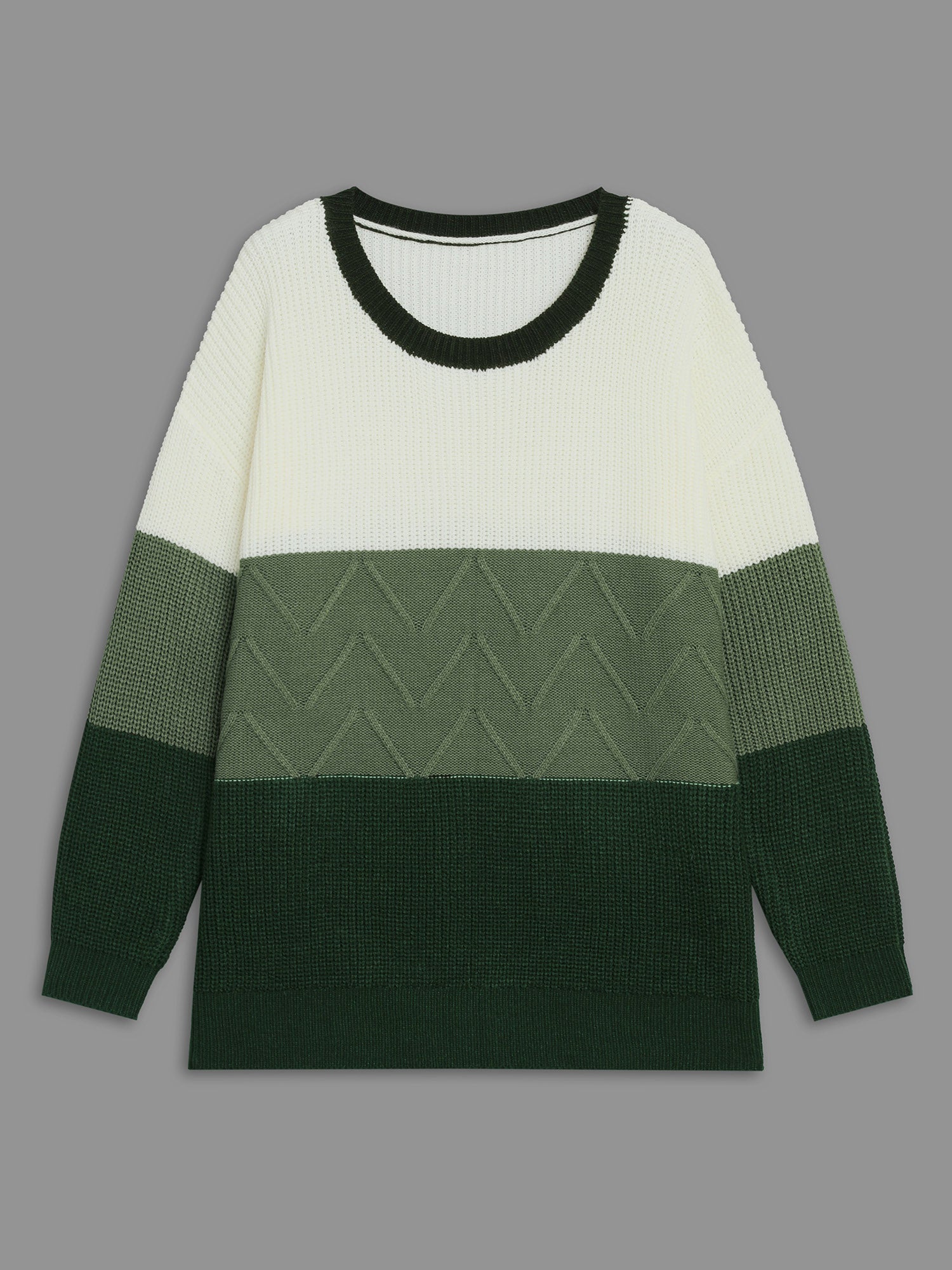 Textured Color Block Round Neck Pullover