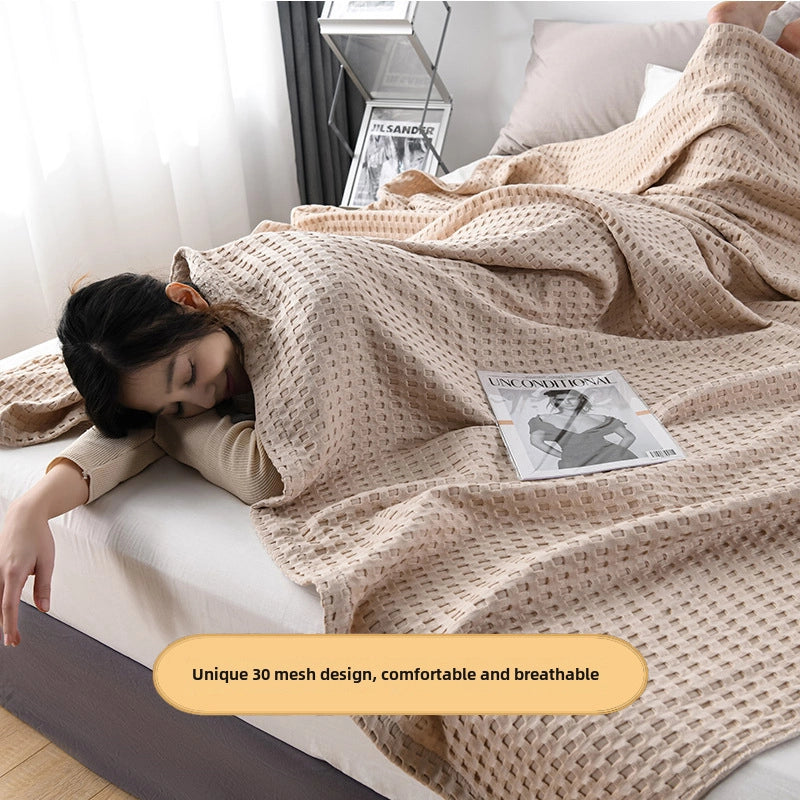 Adult Waffle Pure Cotton Towel Quilt Cotton Gauze Cover Blanket Lunch Break Towel Blanket Summer Cool Quilt Gauze Quilt Towel Quilt