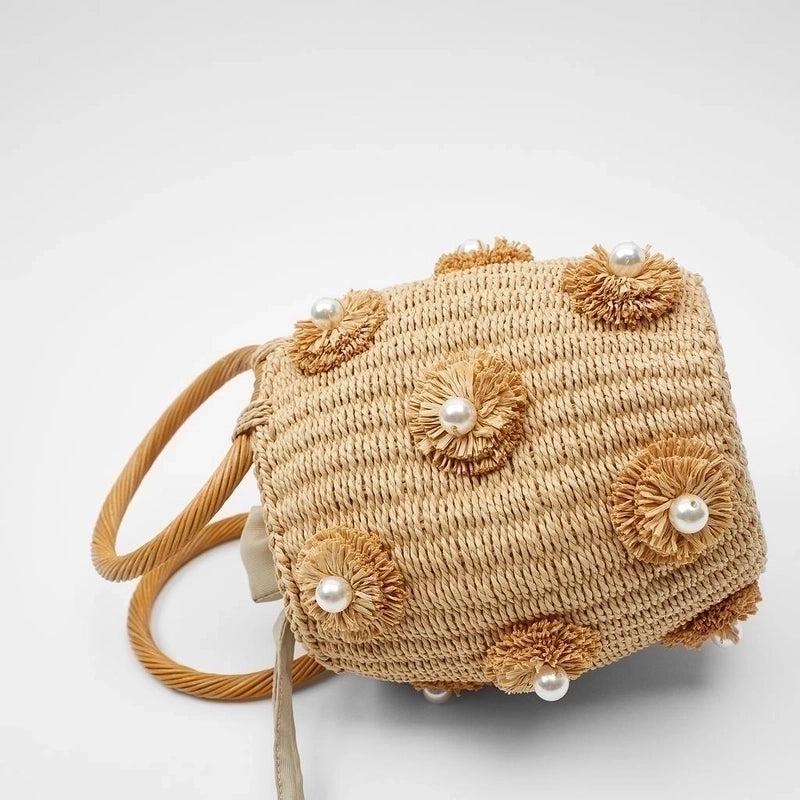 Women's Medium Straw Women's Handbag Bucket Bag