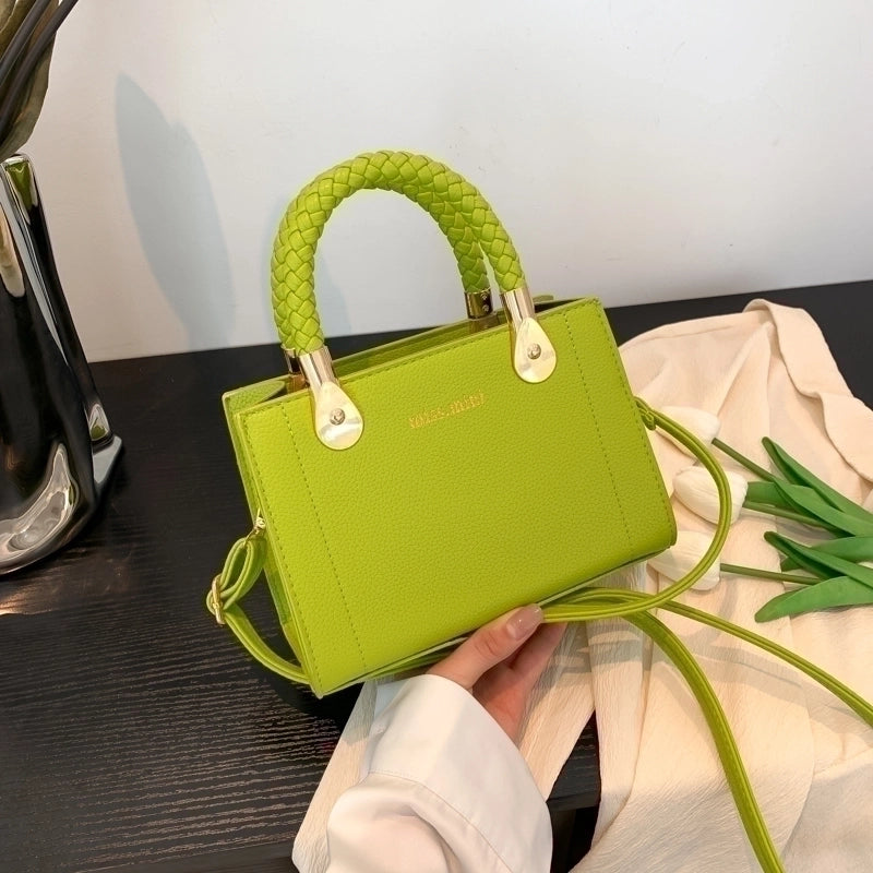 Women's Pu Leather Solid Color Elegant Square Zipper Handbag