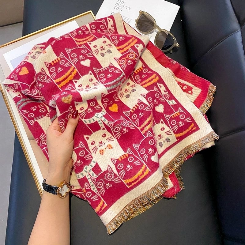 Women's Casual Cute Cat Polyester Shawl