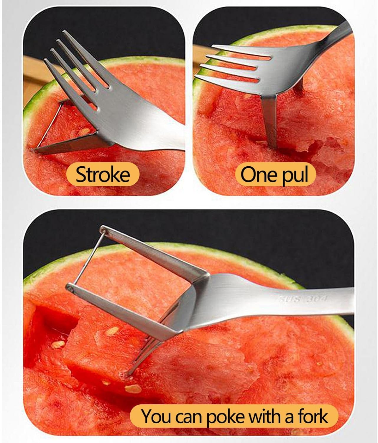 2-In-1 Watermelon Fork Slicer. Stainless Steel Watermelon Slicer Cutter