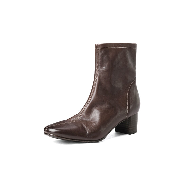 Horse Leather Western Boots Short Boots Side Zip For Women In Black/Brown/Apricot