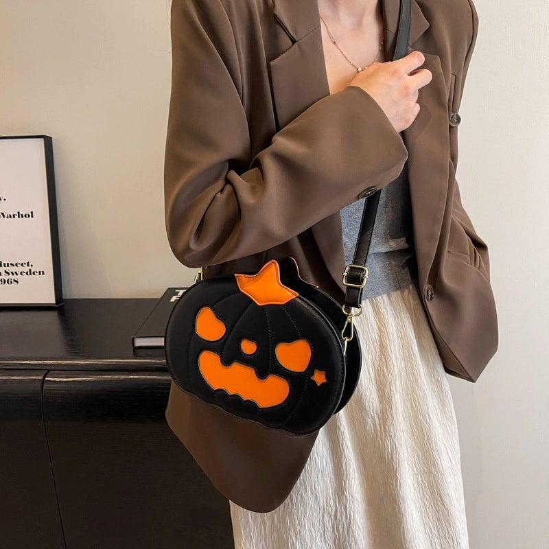 Halloween Women's Small Pu Leather Pumpkin Streetwear Zipper Shoulder Bag