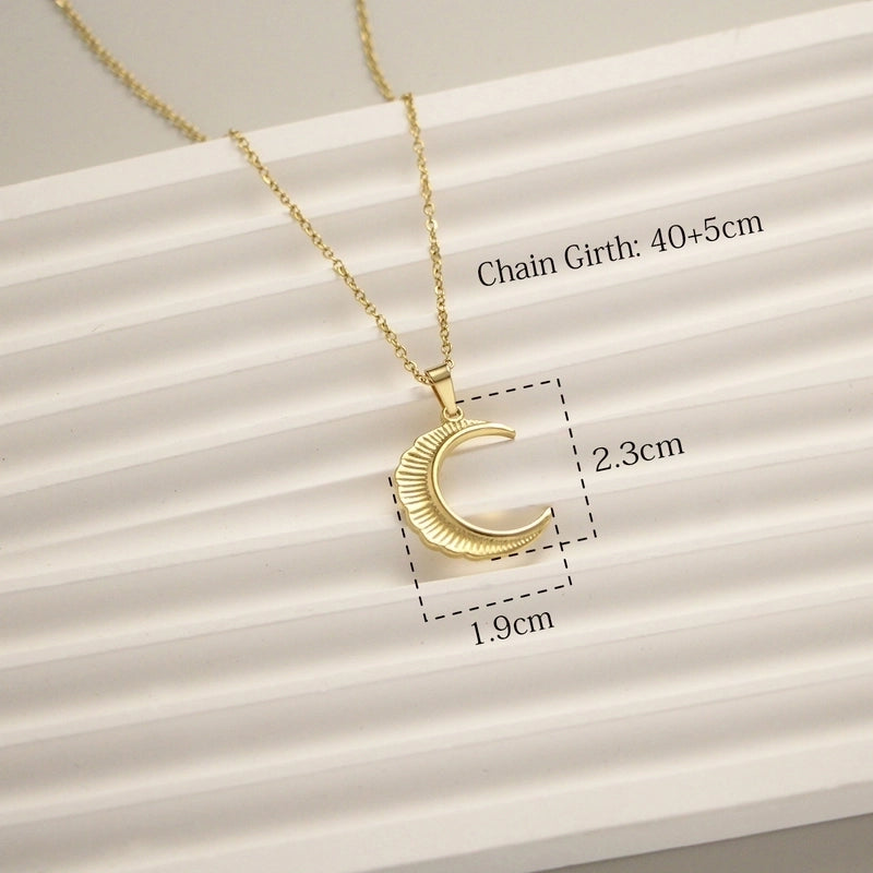 IG Style Retro Moon Heart Shape Flower 304 Stainless Steel 18K Gold Plated Pendant Necklace