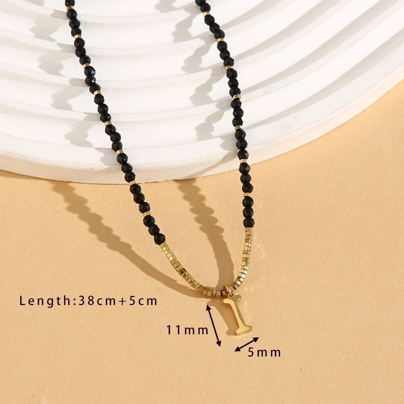 Casual Letter 304 Stainless Steel 18K Gold Plated Beaded Pendant Necklace