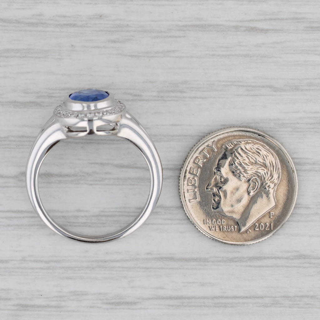 1.77ctw Oval Blue Sapphire Diamond Halo Ring 18k White Gold Size 6.25