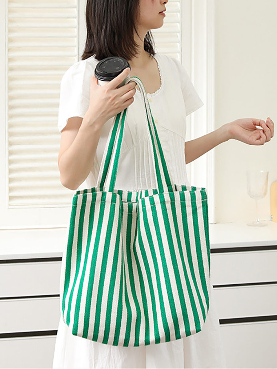Women Casual Stripe Canvas Shoulder Bag