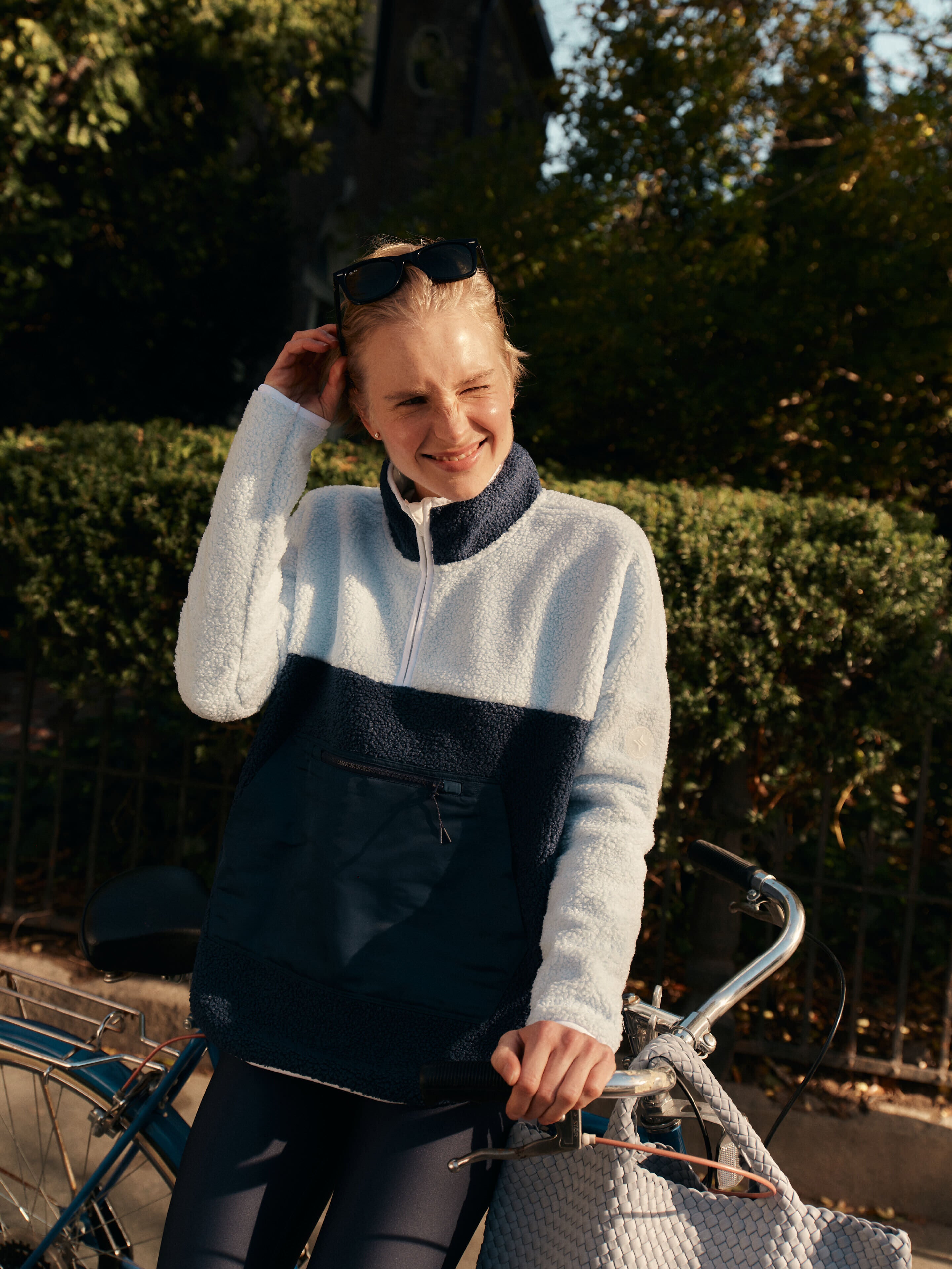 Light Blue and Navy Fleece Cady Quarter Zip