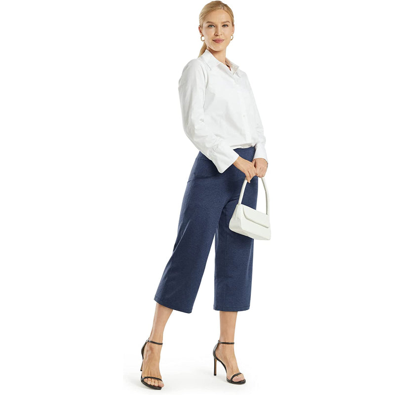 Women Wide Leg Yoga Capri High Waist Stretch Workout Sweatpants With Pockets Casual Straight Leg Pants