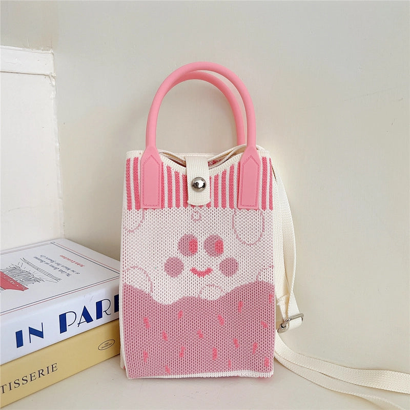 Women's Small Knit Cat Vintage Style Classic Style Bucket Buckle Handbag