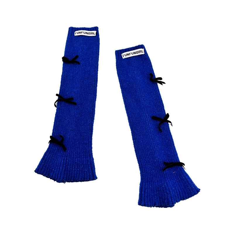 Women's IG Style Solid Color Bow Knot Knit Scarf Sock Cover