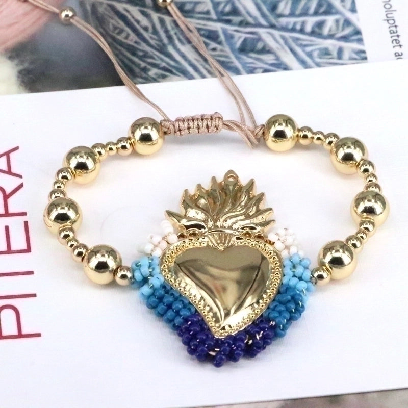 Copper 18K Gold Plated Vintage Style Minimalist Beaded Plating Heart Shape Bracelets