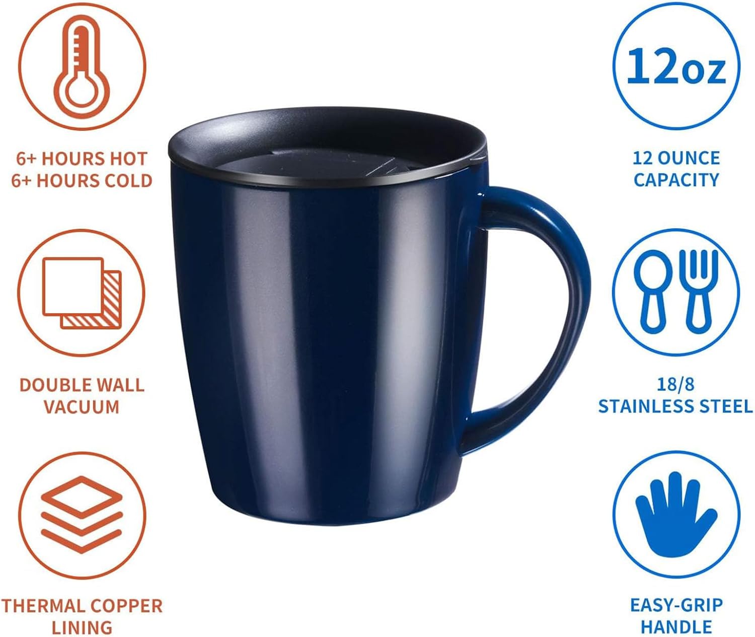 PARACITY Insulated Coffee Cup, Travel Mug With Handle for Hot and Cold Beverages - Double Wall Vacuum, 12.3oz/350ml Blue
