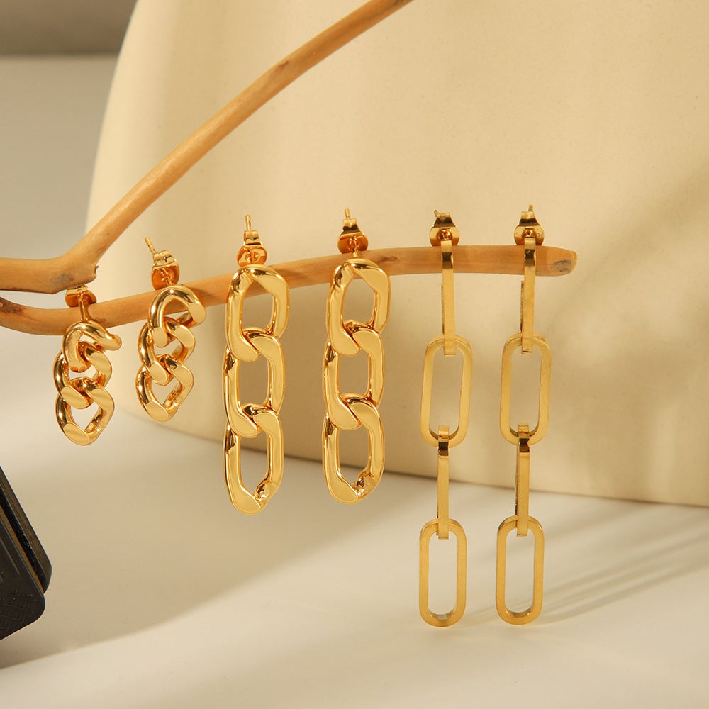 Circle Chain Geometric Stainless Steel Electroplating Earrings