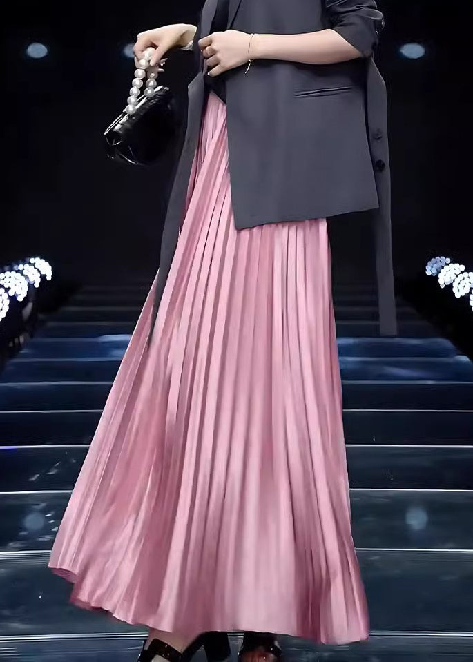 Loose Pink Wrinkled Solid Cotton Skirts Spring