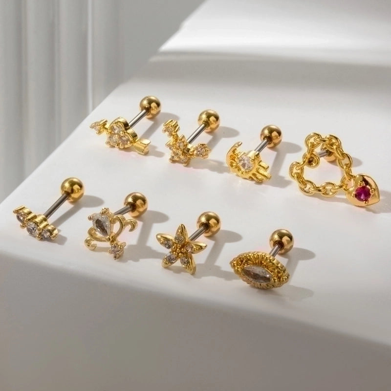 1 Piece Ear Cartilage Rings & Studs Sweet Heart Shape Flower 316L Stainless Steel  Copper Plating Inlay Zircon Ear Cartilage Rings & Studs