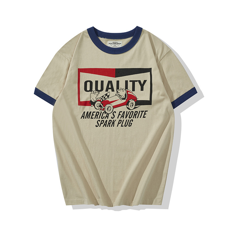 Retro Motorcycle 200g Colorblock Short-Sleeved T-Shirt