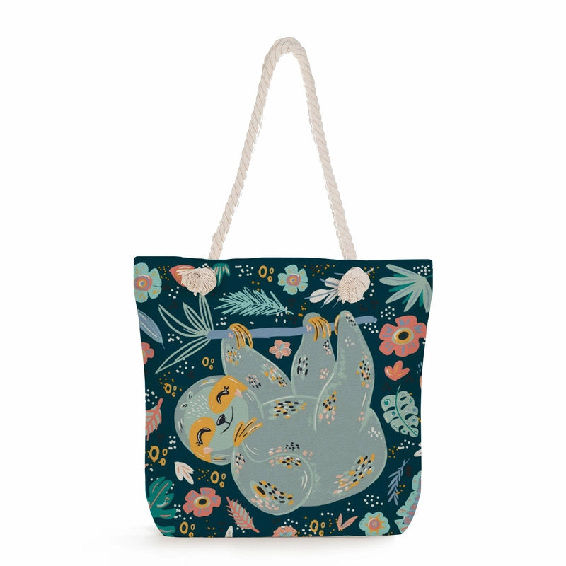 Women's Cotton And Linen Sloth Cute Square Zipper Tote Bag