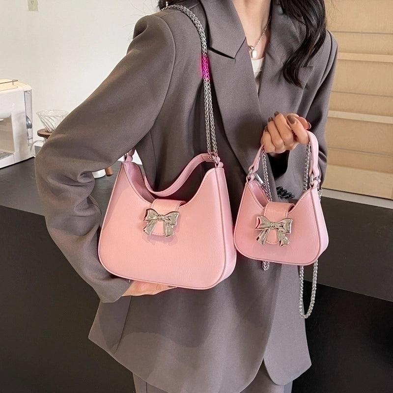 Women's Medium Pu Leather Bow Knot Basic Flip Cover Handbag