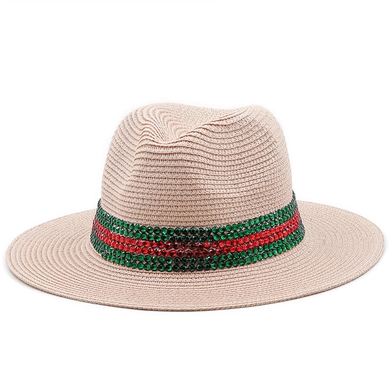 Fashion Outdoor Seaside Sun Shade Fashion Panama Straw Hat Rhinestone Beach Hats