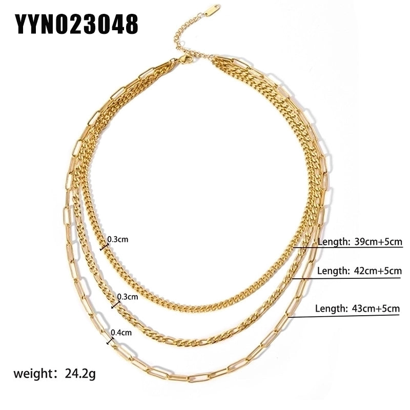 201 Stainless Steel 18K Gold Plated Modern Style Minimalist Streetwear Plating Solid Color Double Layer Necklaces