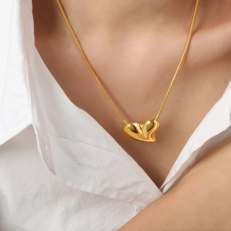 Elegant Minimalist Heart Shape Titanium Steel 18K Gold Plated Plating Earrings Necklace