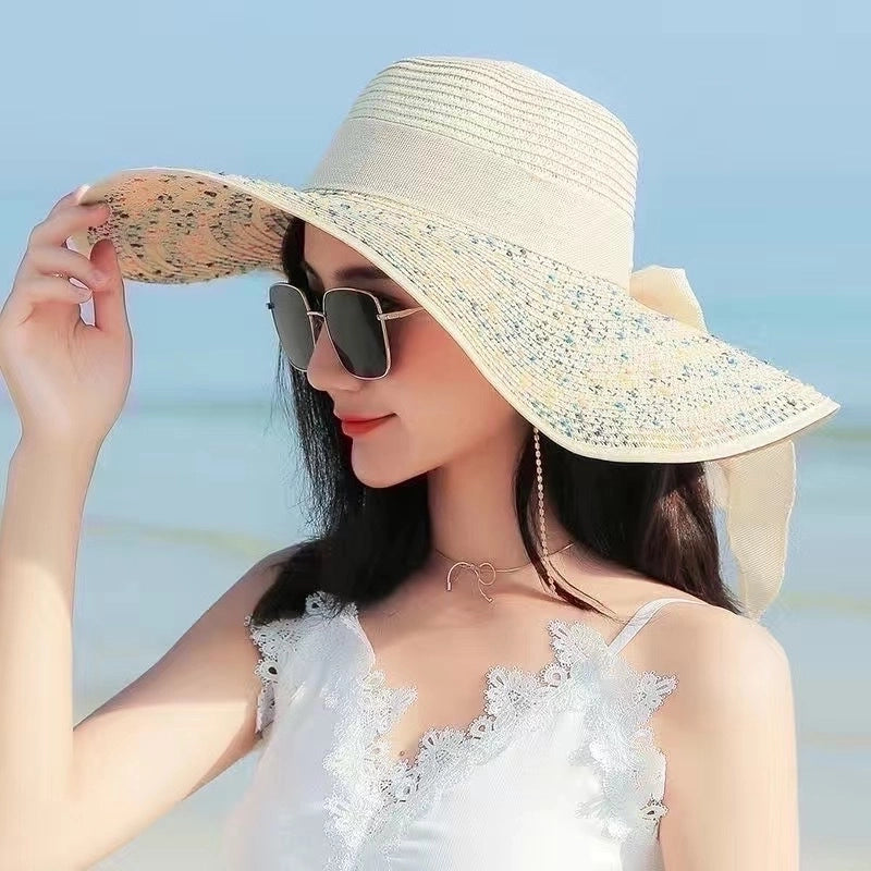 Women's Minimalist Classic Style Color Block Big Eaves Straw Hat