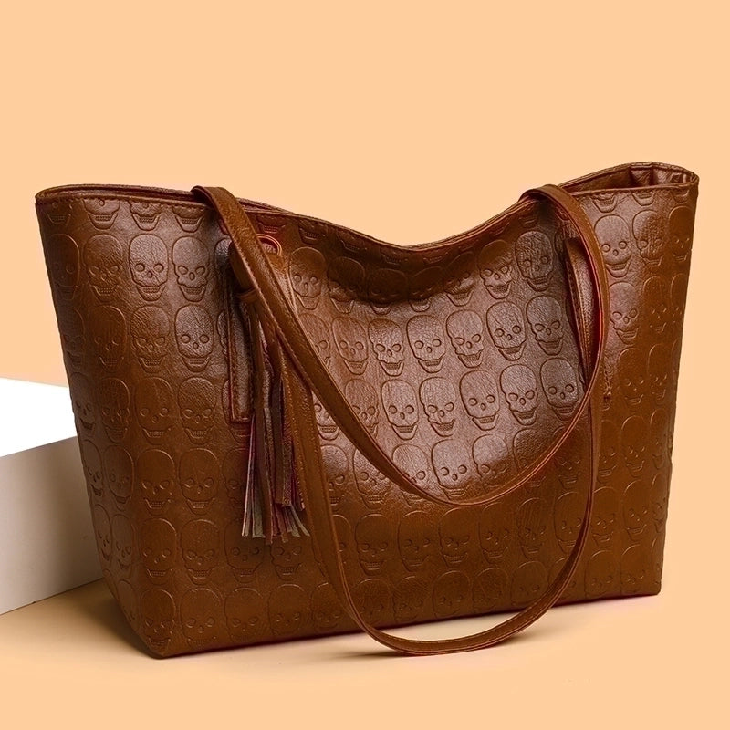 Halloween Women's Pu Leather Skull Classic Style Zipper Tote Bag