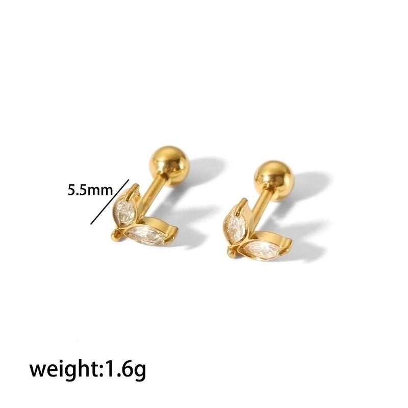 1 Pair Minimalist Star Water Droplets Polishing Plating Inlay Stainless Steel Zircon 18k Gold Plated Ear Studs