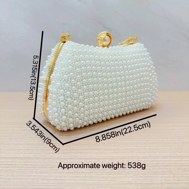 White Beige Black Polyester Solid Color Pearls Evening Bags