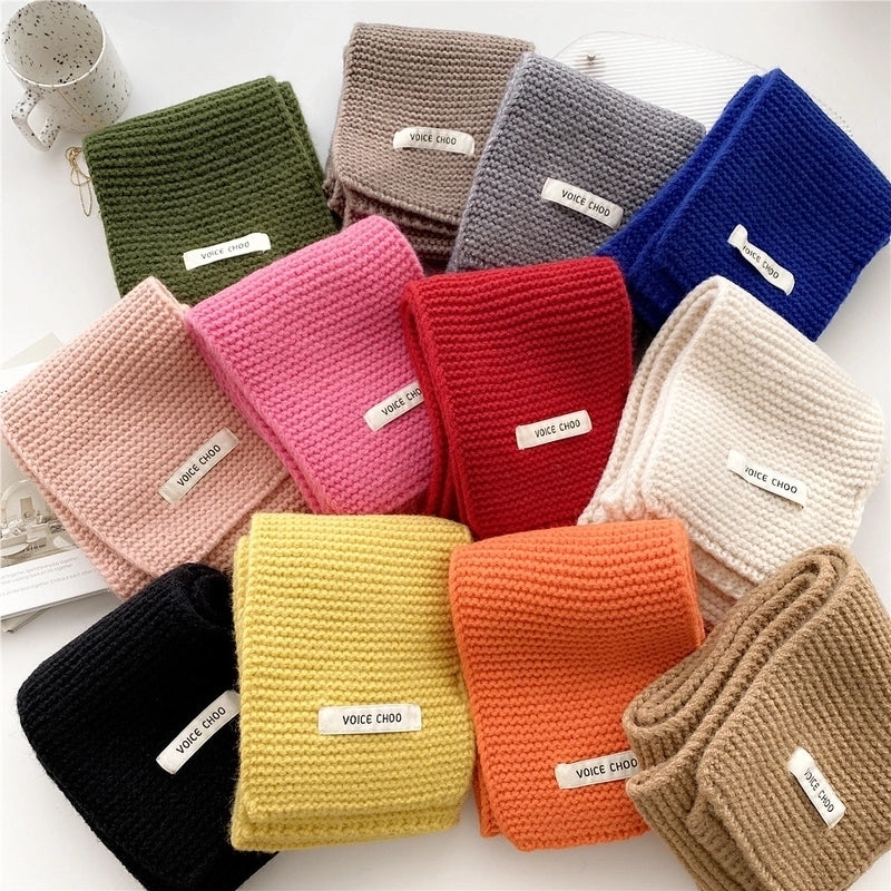 New Solid Color Scarf Women's Winter Warm  Knitted Long Thickened  Student Wool Scarf