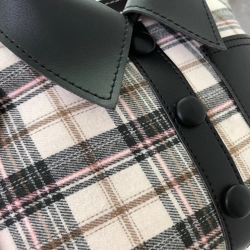 Unisex Canvas Color Block Plaid Vacation Sewing Thread Square Magnetic Buckle Handbag
