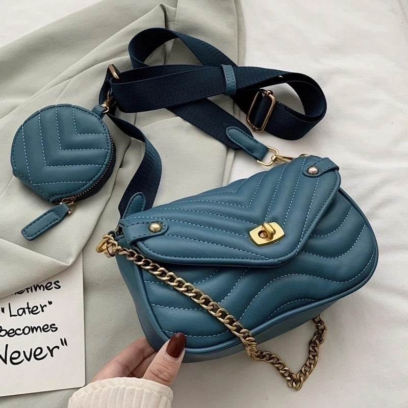 Women's Small Pu Leather Solid Color Fashion Chain Square Buckle Crossbody Bag