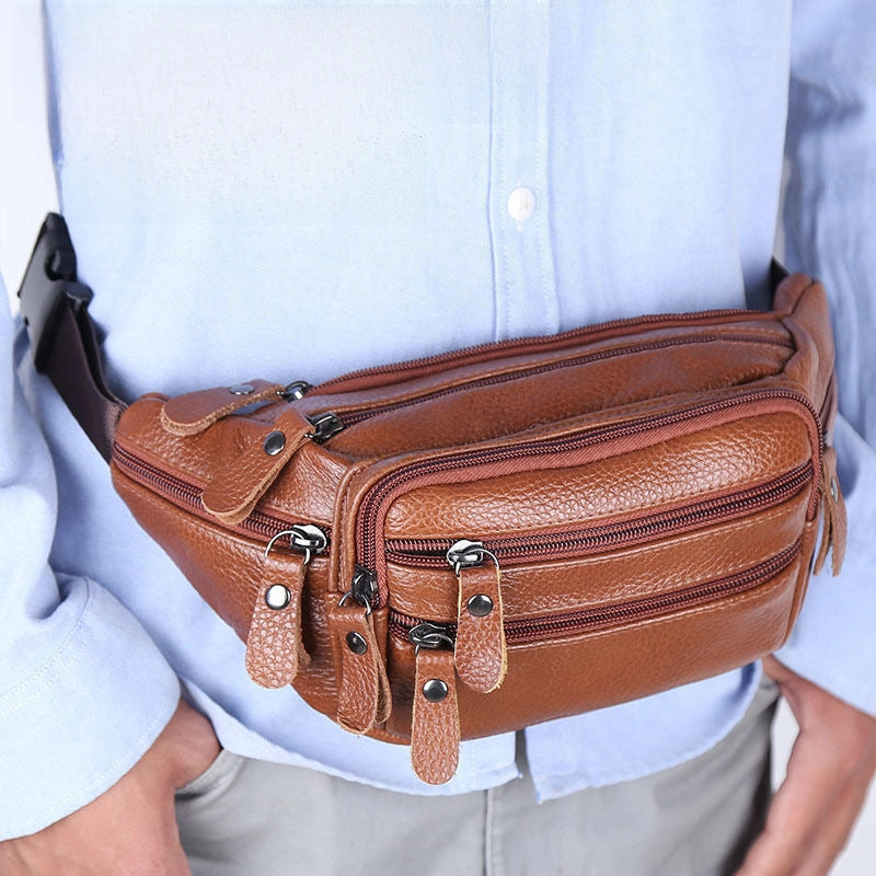 Genuine Leather Waist Bag Men's And Women's Multi-functional Large Capacity Water-splashing-proof Cash Register Business Bag Work Site Sports Mobile Phone Wallet