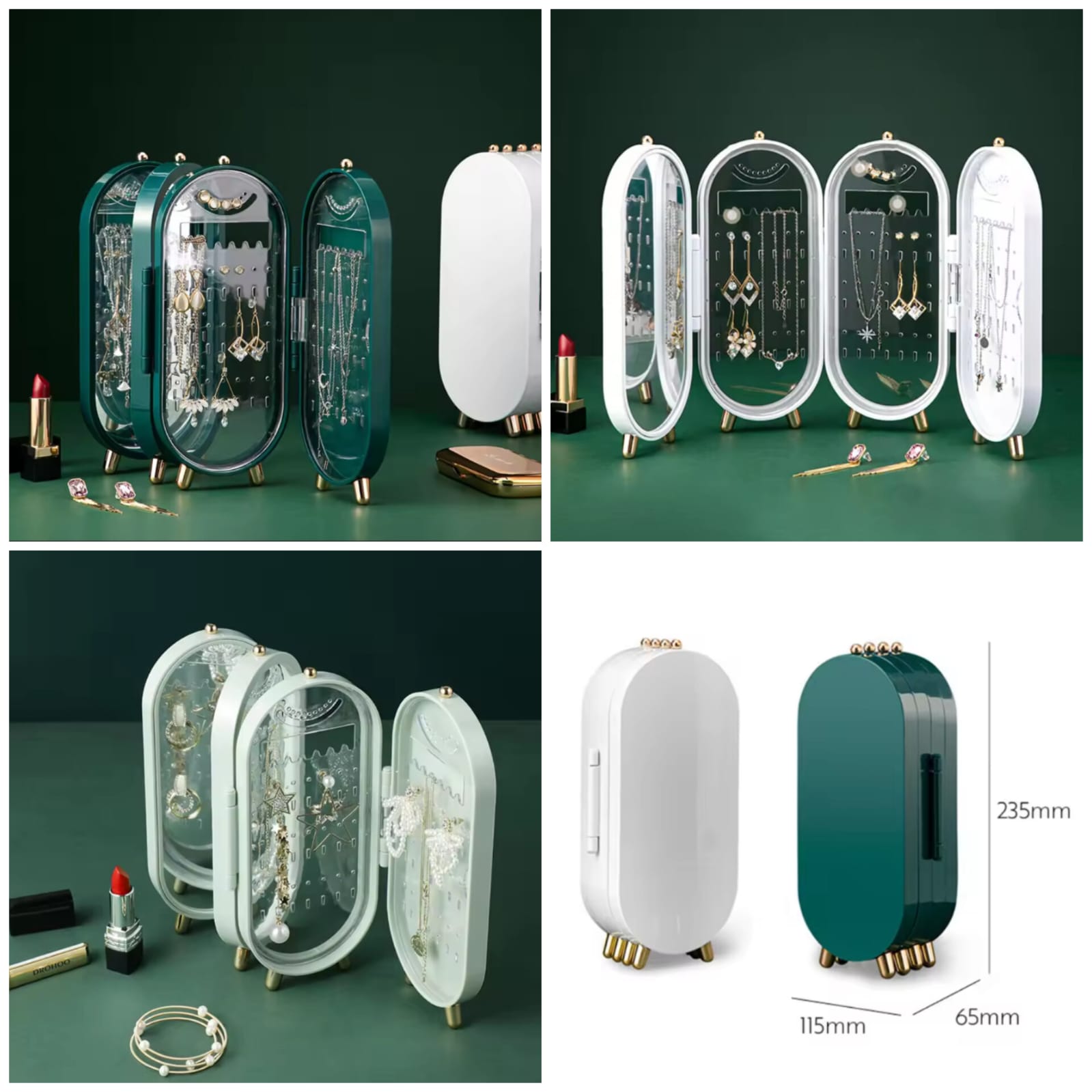 4 Doors Portable Jewelry Organizer With Mirror