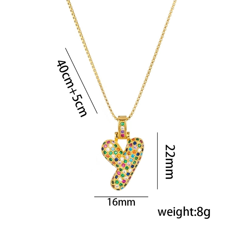 Titanium Steel 18K Gold Plated Minimalist Inlay Letter Zircon Pendant Necklace