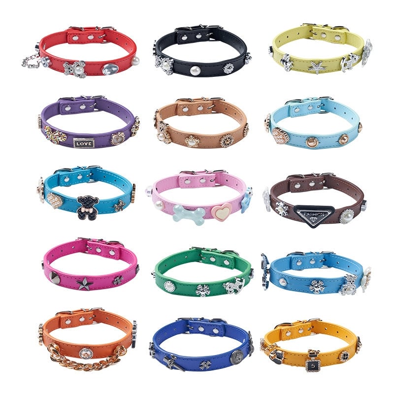 Cool Style Pu Leather Bear Rhinestone Inlaid Pearls Pet Collar